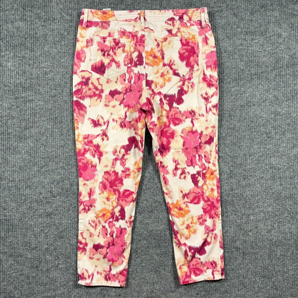 Chico's So Slimming Girlfriend Jeans Women Size 14R Pink Floral Slim Leg Ankle - Picture 2 of 9